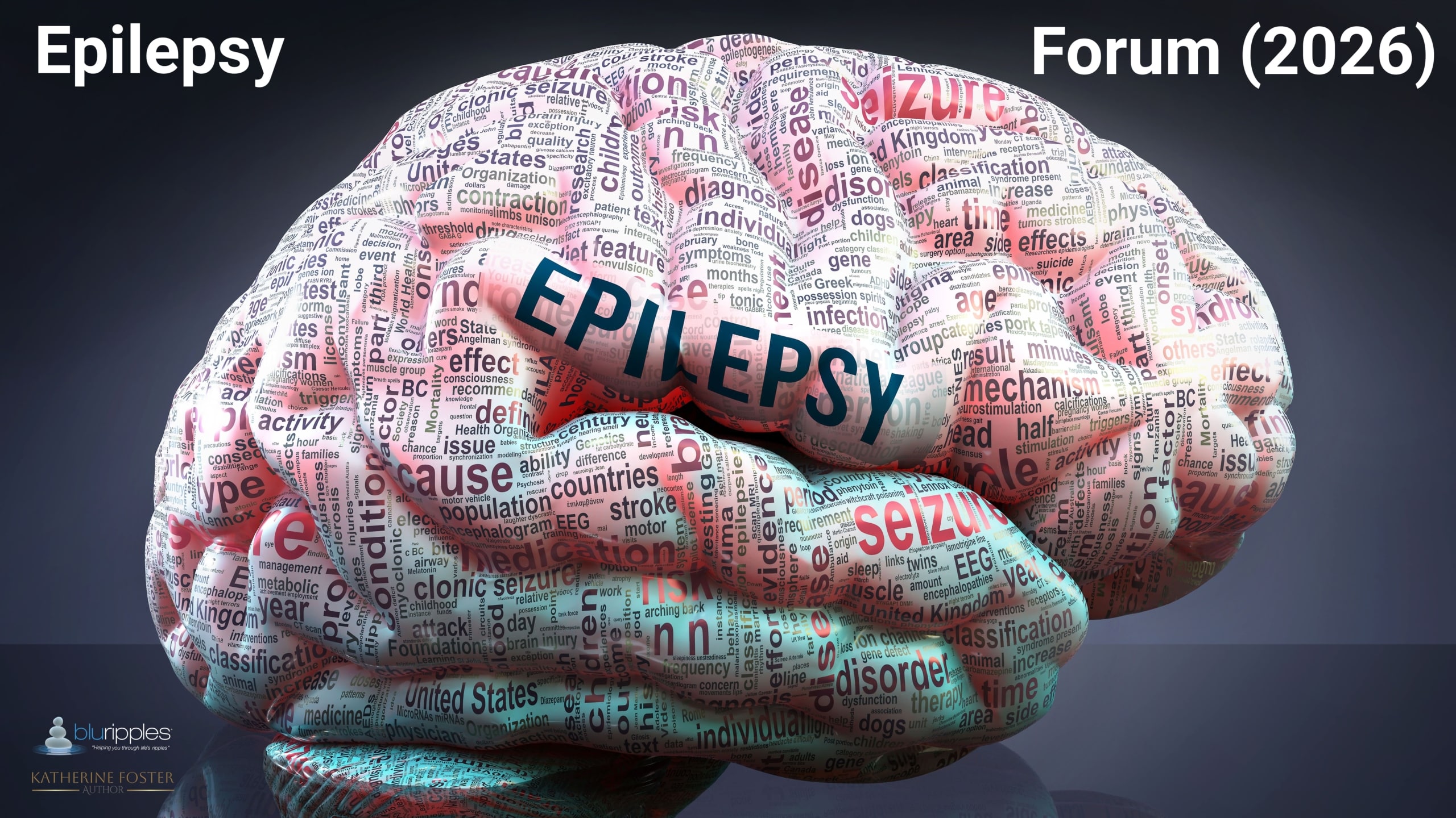 Insights from the EmpowerHER Epilepsy Forum 2026. Picture of Brain with text about Epilepsy. Katherine Foster, Blu Ripples and Author