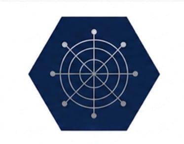 Navy blue hexagon icon featuring a white ship steering wheel or radar graphic, representing the Work Personality Index (WPI) assessment for the Blu Ripples Career Development Report.